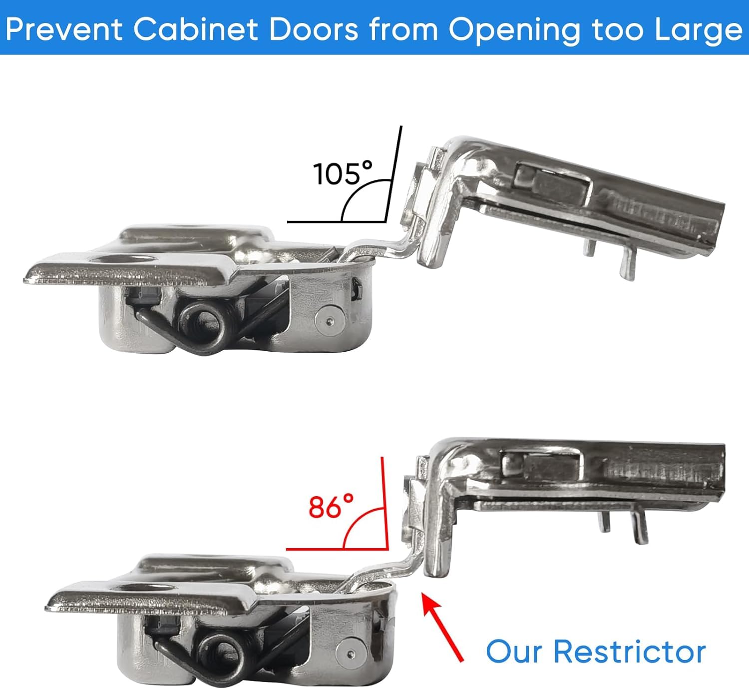 45pcs Door Hinge shims Cabinet Restrictor Clips, 86 Degree